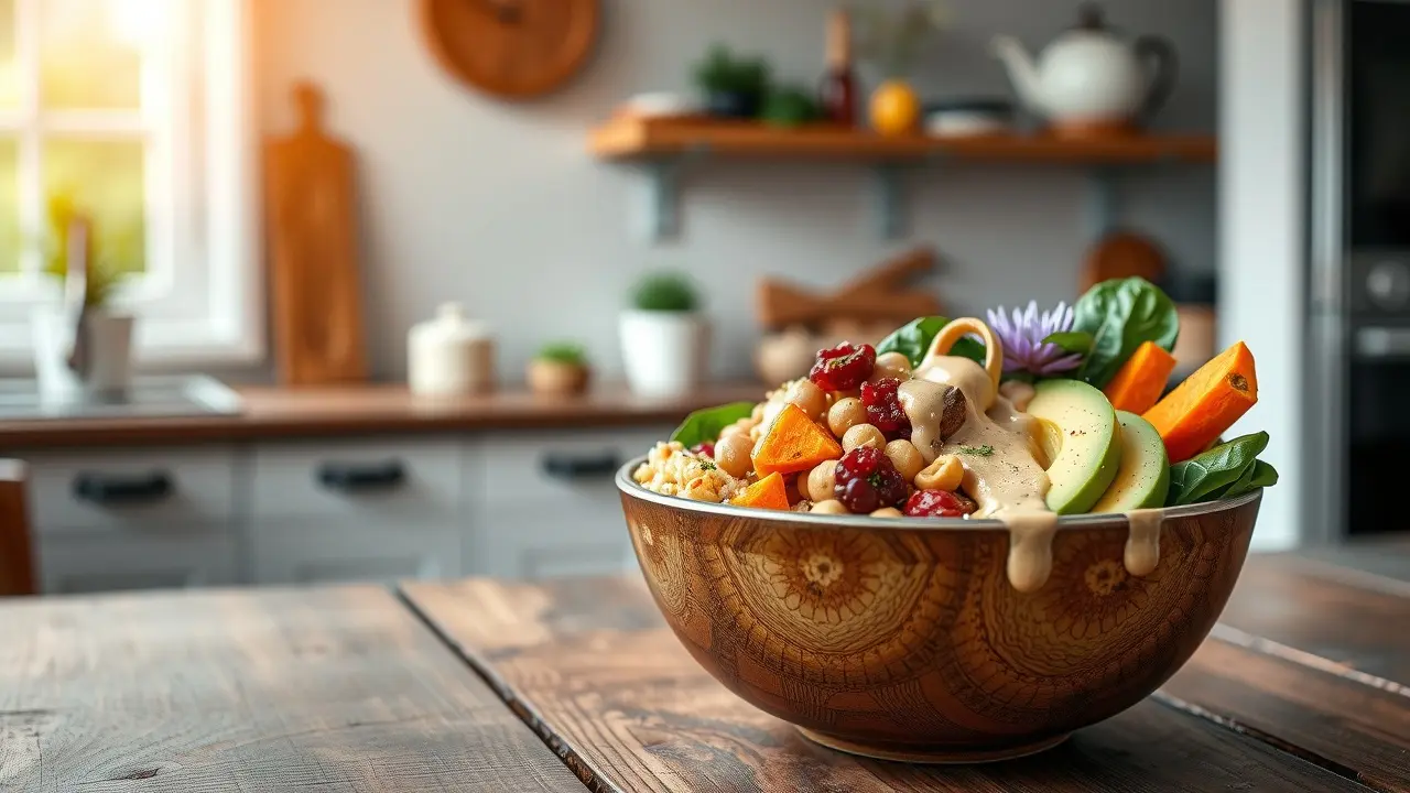 Is the 1 Month Vegan Challenge Right for You? A Comprehensive Review Colorful vegan buddha bowl with quinoa and vegetables