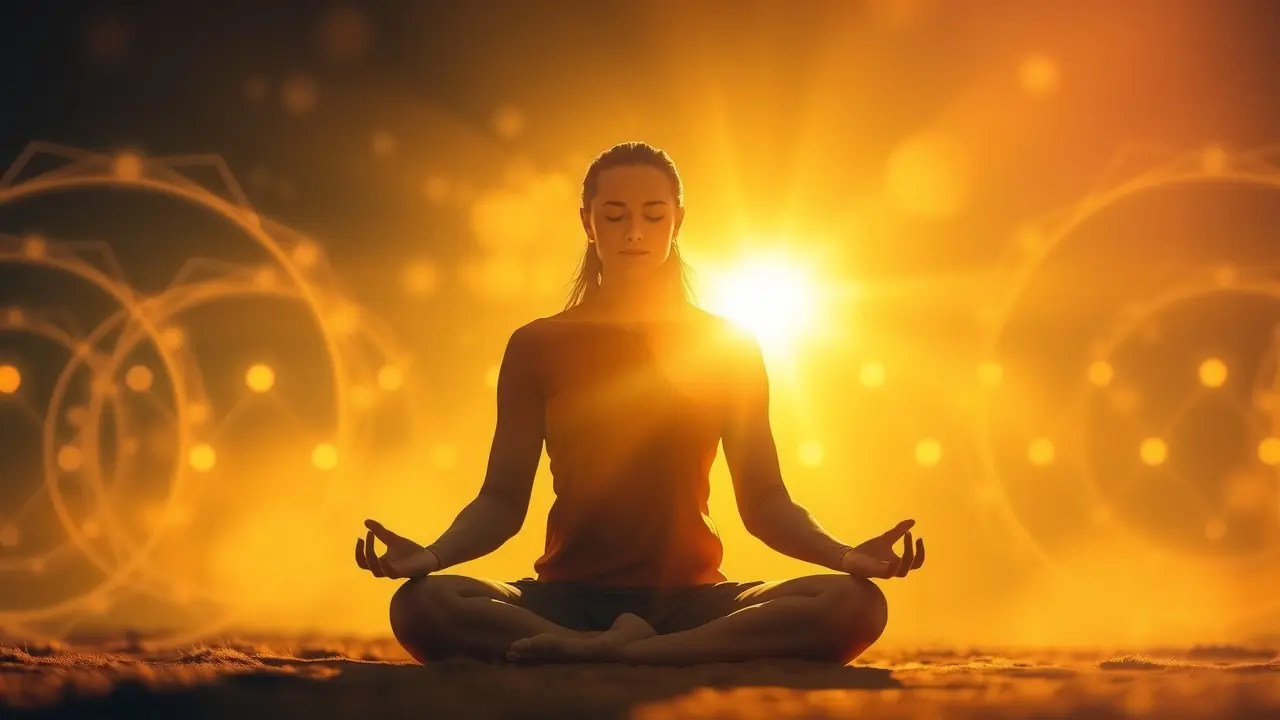 5 Minute Manifestation Review: Does This Program Really Work? Person meditating surrounded by golden light, representing manifestation