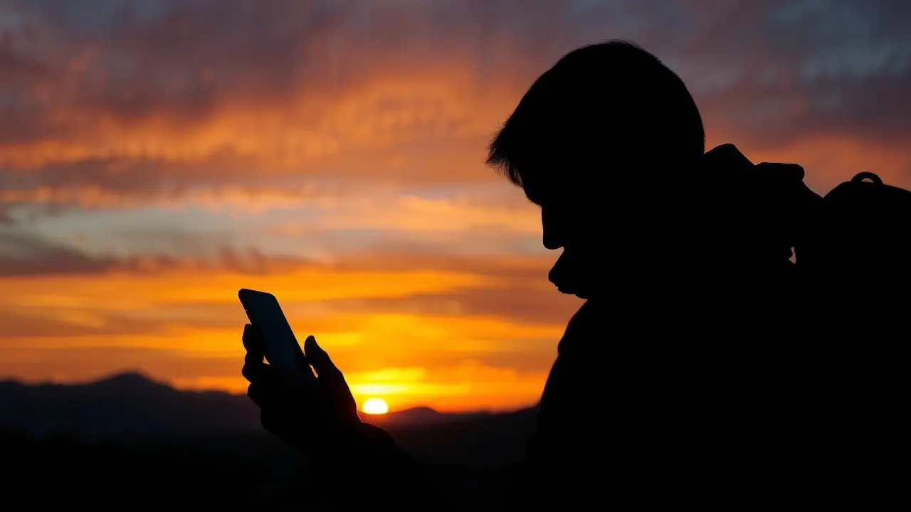5 Minute Survival Blueprint Review: Can It Really Save Your Life? Person using device for survival info at sunset