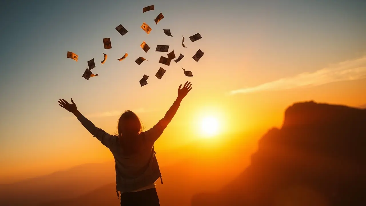 52 Weeks 52 Wins Review: Can This AI Wealth Builder Deliver? Person celebrating financial freedom throwing money in the air
