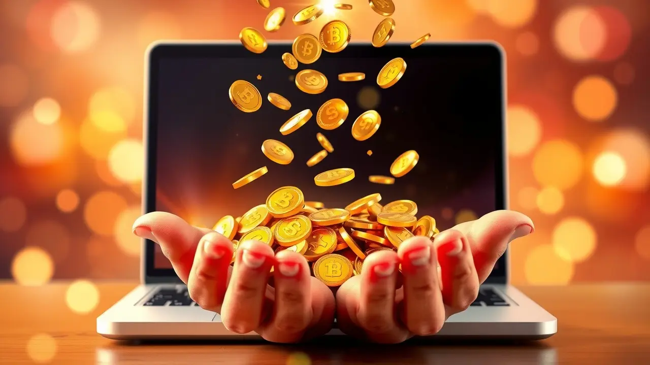 Unlock Financial Freedom: Is the 70% Commission Opportunity Right for You? 70% Commission Opportunity: Laptop with gold coins flowing into hands.