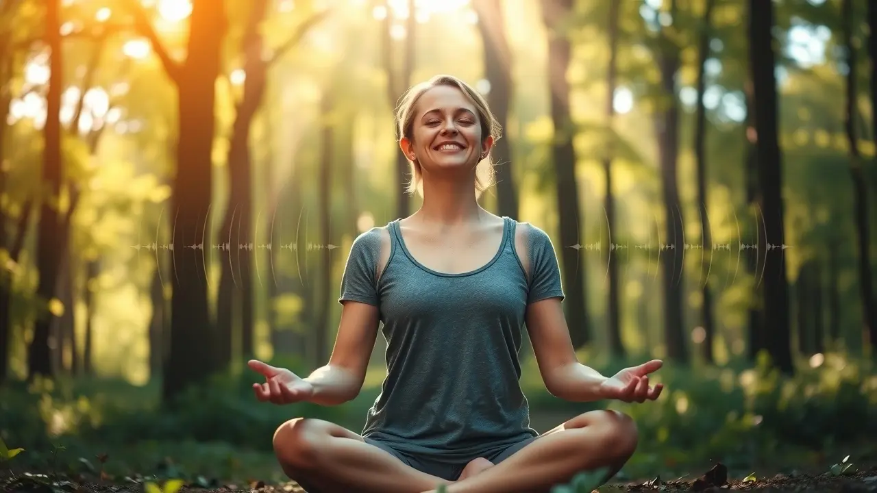 9D Breathwork Review: Can This Transform Your Well-being? Person peacefully meditating using breathwork in a sunlit forest