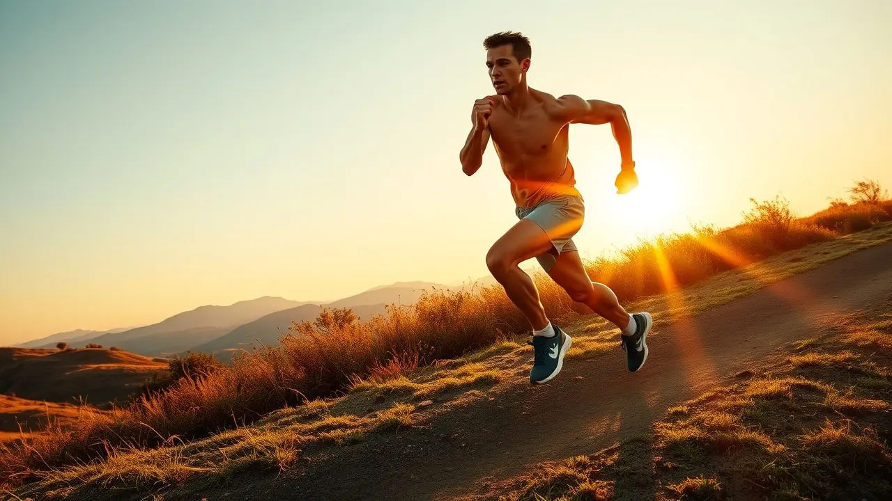 Anabolic Running Review: Unleash Your Inner Athlete? Anabolic Running: Man sprinting uphill at sunset