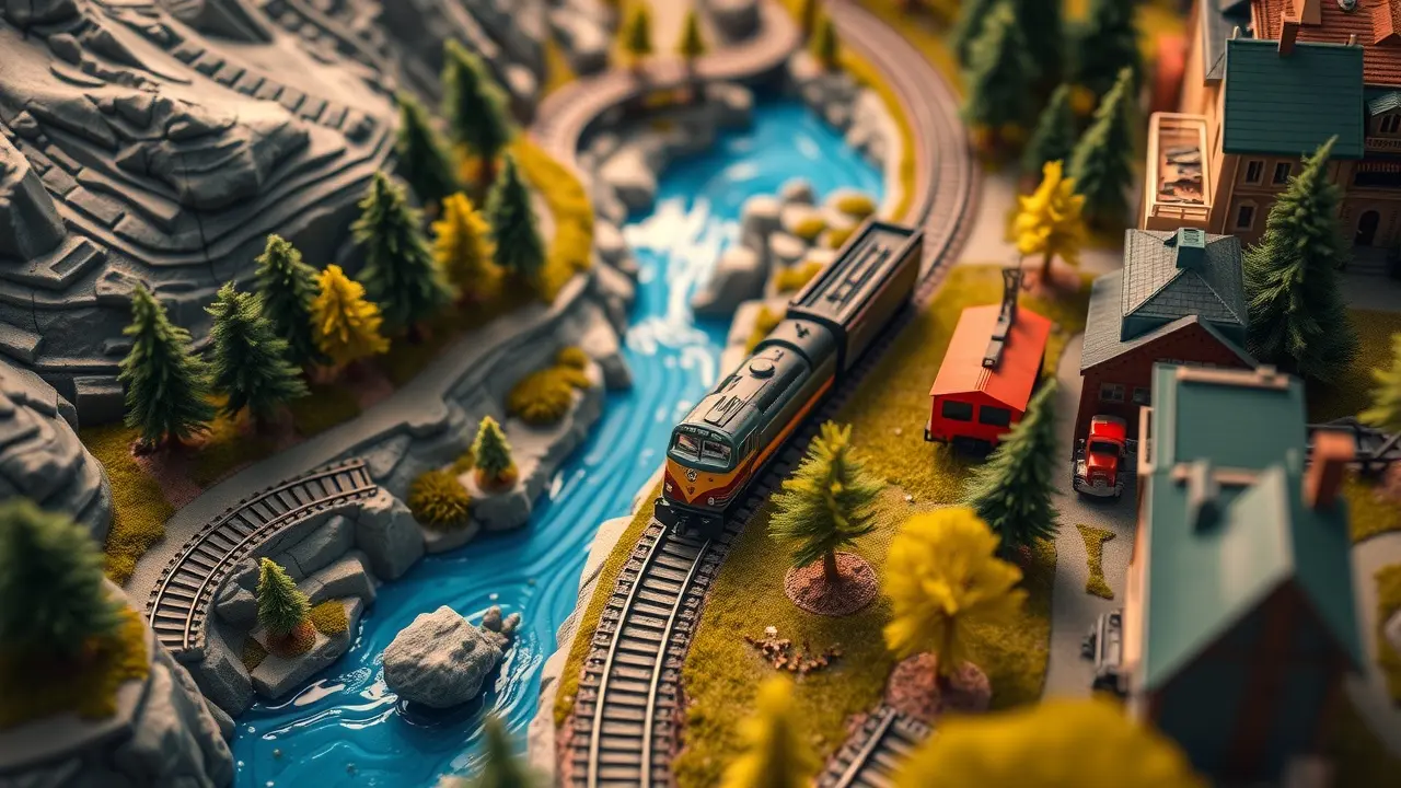Beginners Guide to Model Railroading: A Comprehensive Review Model railroad layout featuring a steam engine and detailed scenery.