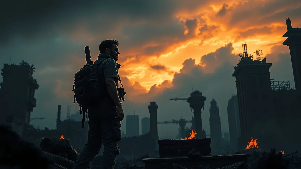 BlastProof Review: Can This Survival Guide Really Prepare You? Individual standing in disaster ruins with survival pack