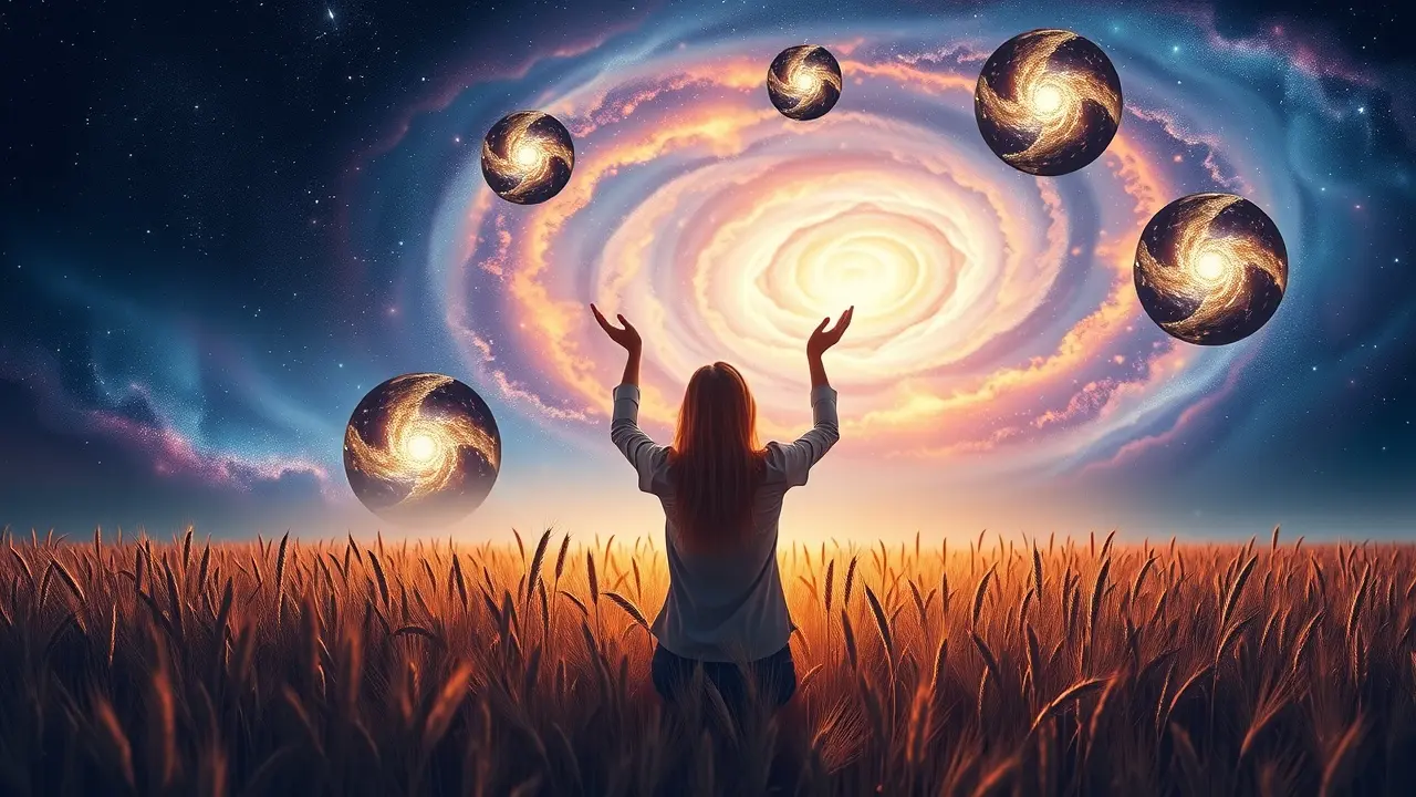 Celestial Connection Review: Unlock Your Prayer Potential? Woman praying under a swirling galaxy