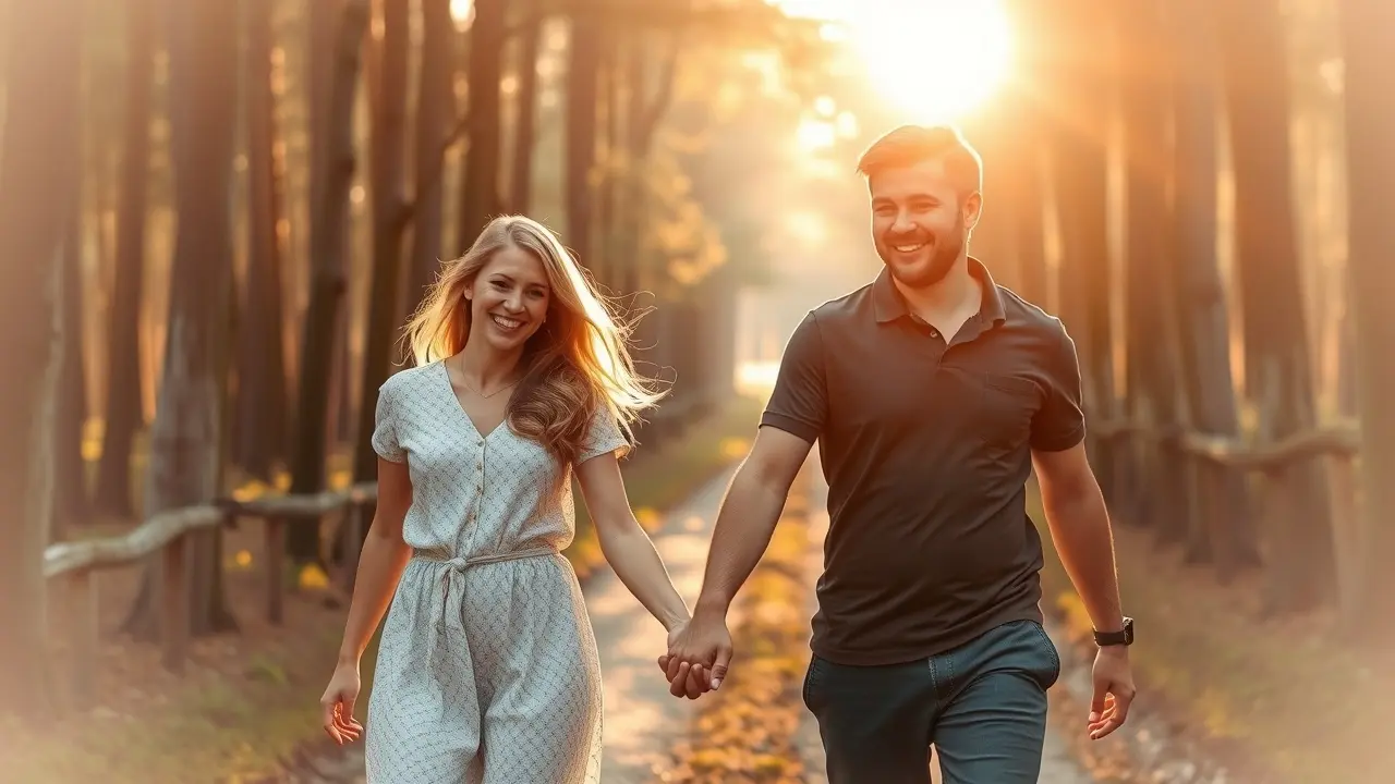 Unlock Your Potential with Certified Relationship Coaching Happy couple walking hand-in-hand on a forest path