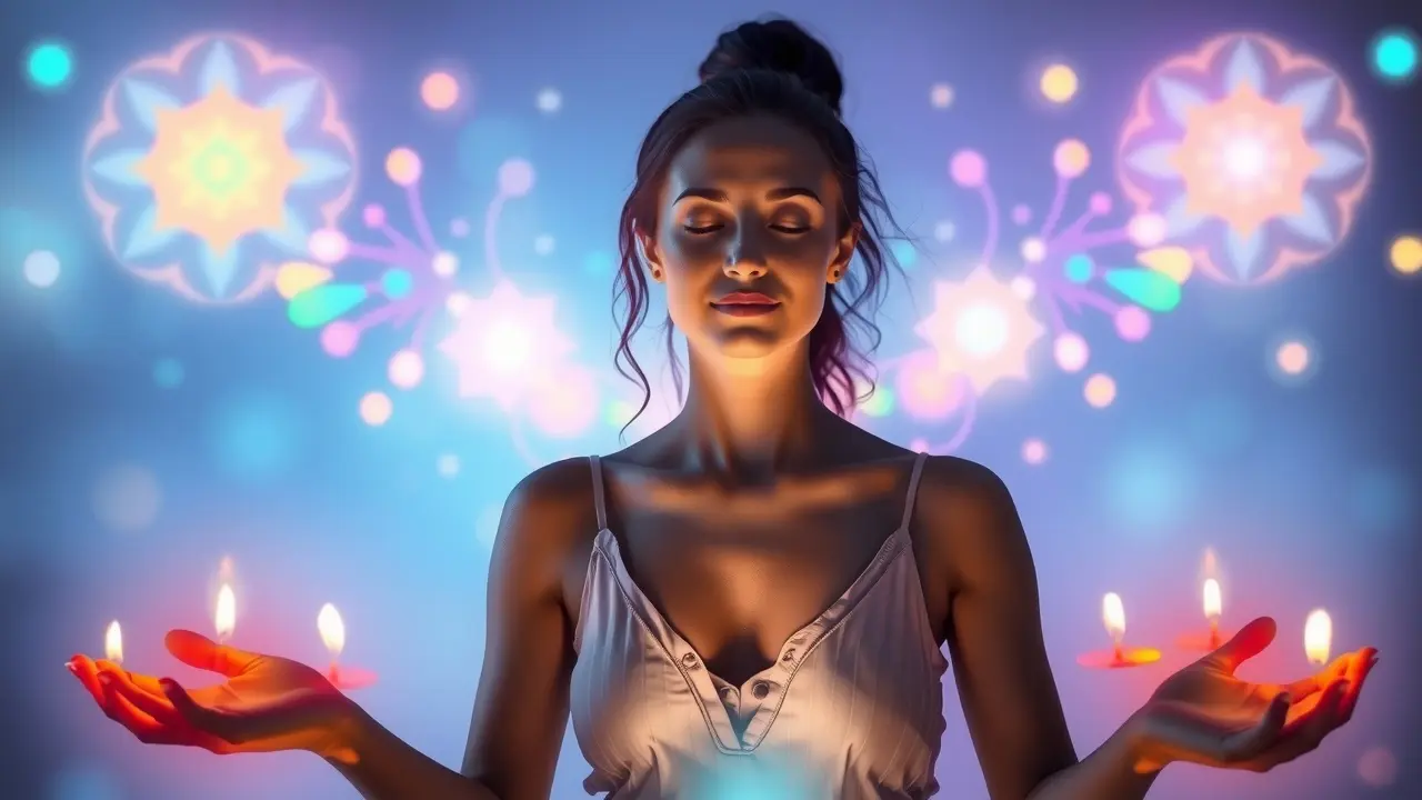 ChakraFlowX Review: Unlocking Your Inner Energy for Manifestation? Woman meditating with glowing chakras
