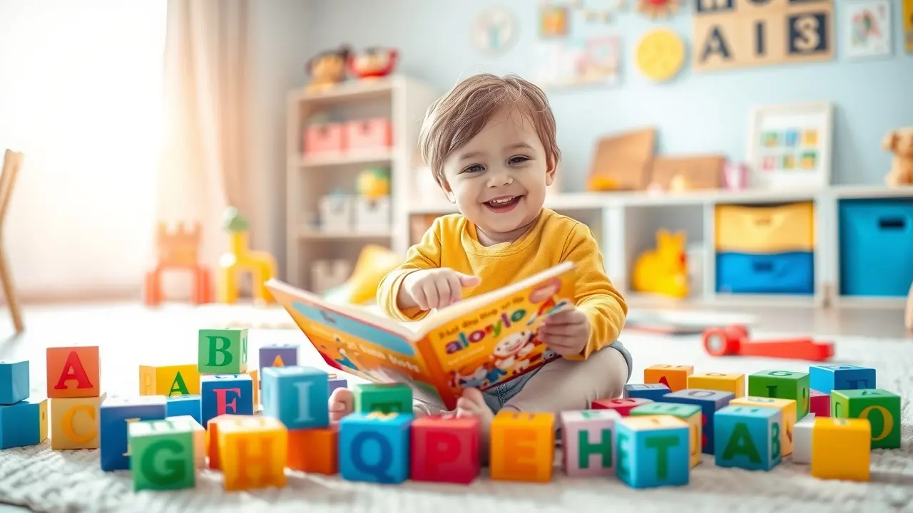 Children Learning Reading: Is This Program Right For Your Child? Child smiling and reading with colorful blocks