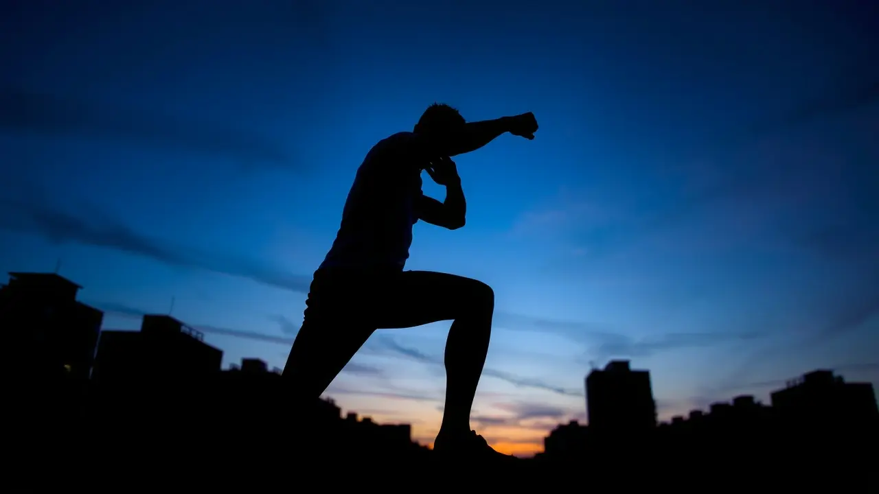 COMBAT FIGHTER and COMBAT SHOOTER Review: Unleash Your Inner Warrior Dynamic self-defense pose in urban twilight