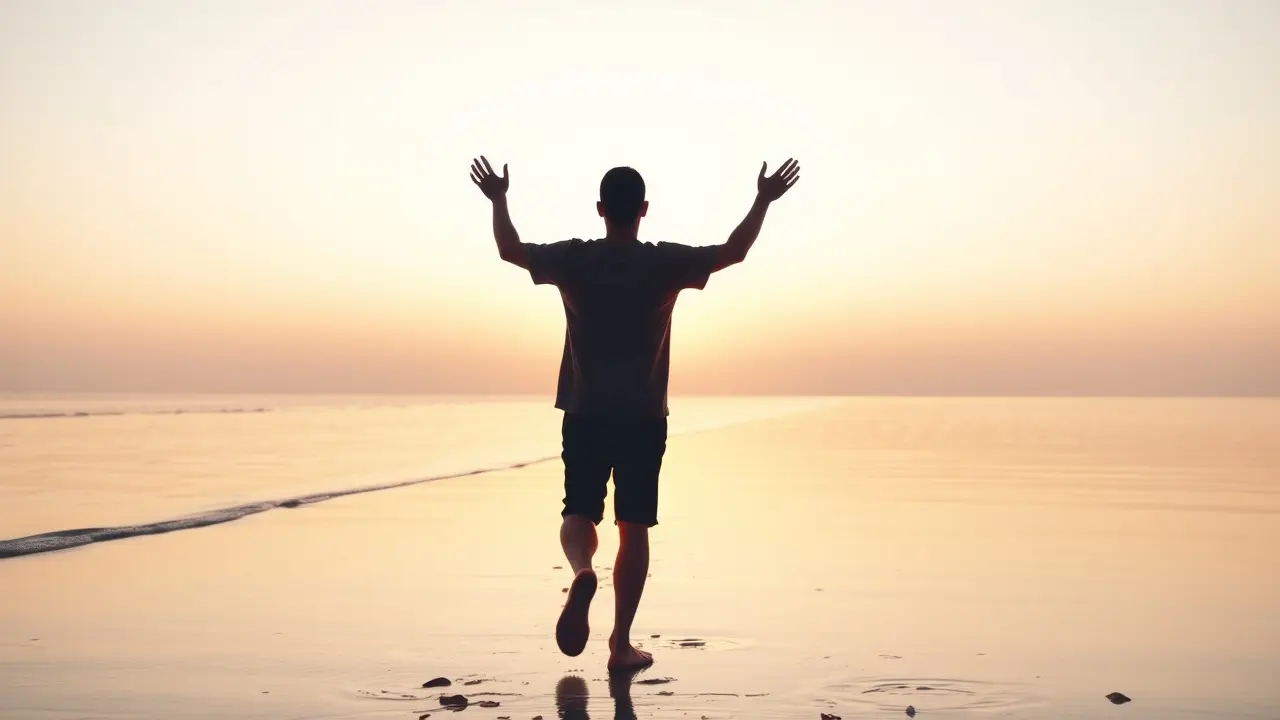 Destroy Depression: A Comprehensive Review and Guide Person walking on a beach at sunrise, symbolizing overcoming depression