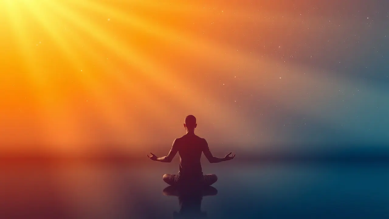 Divine Dialogue: Unlock Your Inner Wisdom? Meditative figure bathed in golden light with a galaxy background