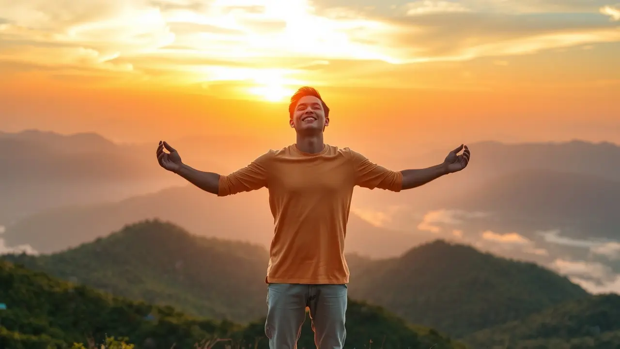 Dream Life Mastery: Unlocking Your Potential or Just Hype? Person on mountaintop at sunrise symbolizing Dream Life Mastery