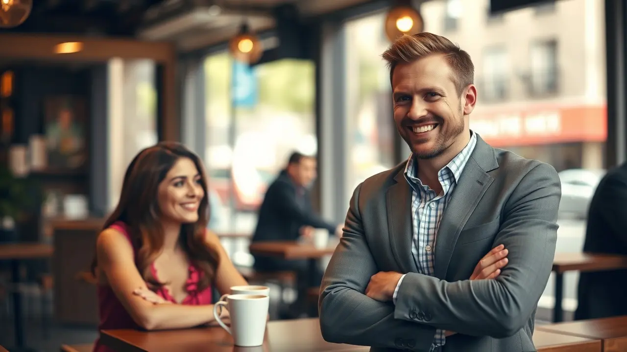El Tao Del Seductor Review: Unlocking Your Inner Charisma Confident man engaging in conversation with a woman in a cafe.