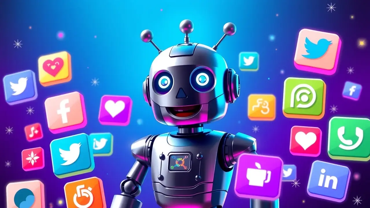 Fan Page Robot Review: Automate Your Social Media Growth? Social media robot surrounded by platform icons