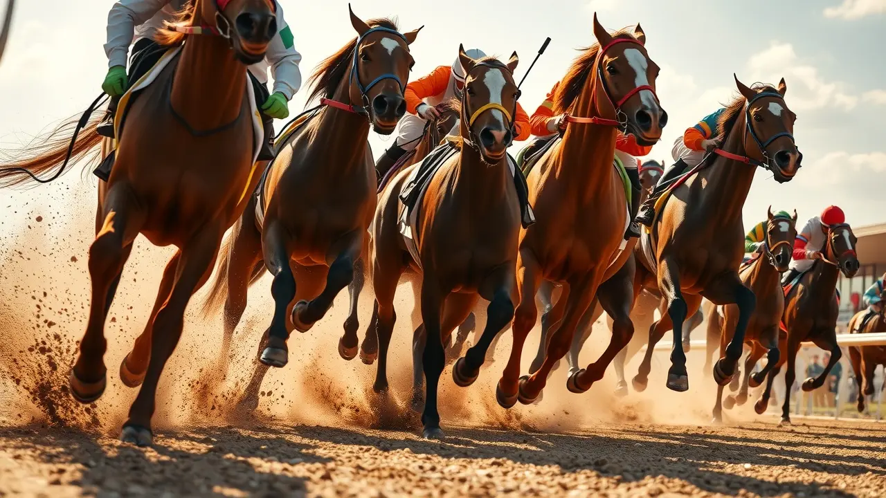 Horse race at the finish line