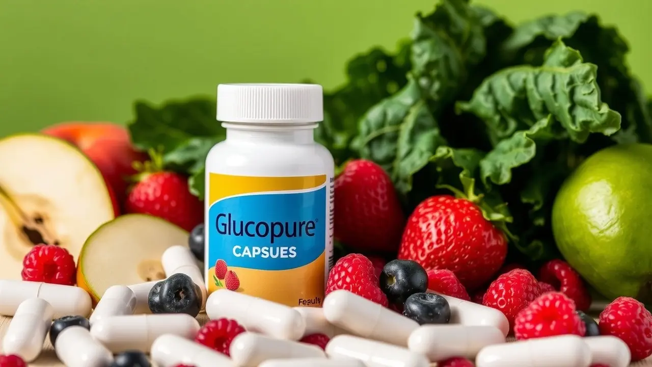 Glucopure Review: Does This Blood Sugar Supplement Really Work? Glucopure capsules with healthy foods