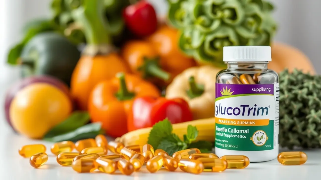 GlucoTrim Review: Can This Supplement Really Support Healthy Blood Sugar? GlucoTrim capsules with fresh fruits and vegetables