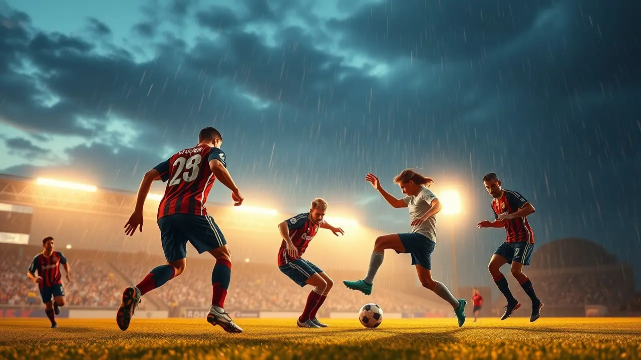 Goal Predictor Review: Can This System Really Improve Your Soccer Betting? Soccer match with players under stadium lights.