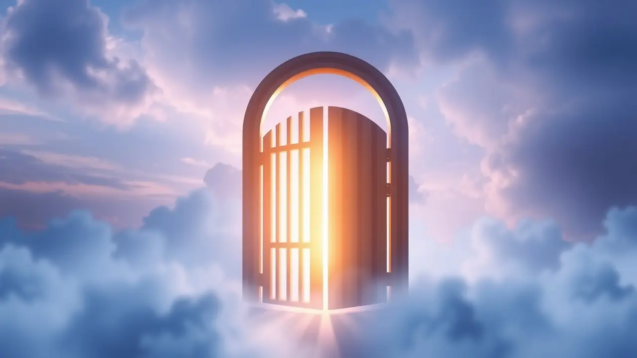 Heaven's Open Gate illuminated with golden light