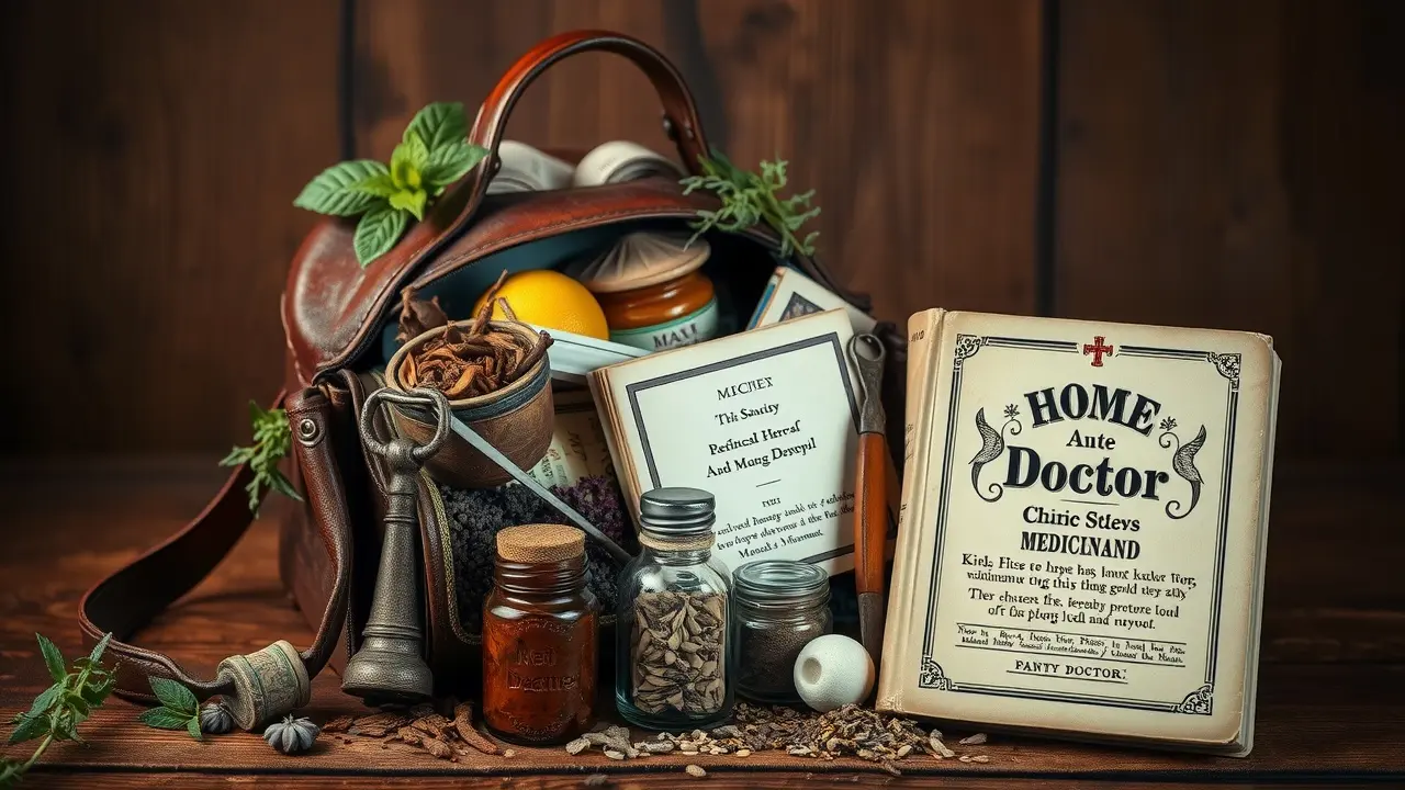 Home Doctor: Can This Book Really Prepare You for a Crisis? Doctor's bag with herbs and Home Doctor book