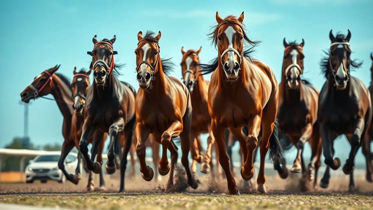 Horse Racing Oracle Review: Can This System Predict Winners? Horse race with horses thundering down the track