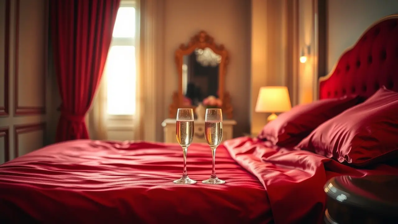 How To Turn Your Partner Into A Swinger: A Comprehensive Guide Luxurious red satin bedroom with champagne.