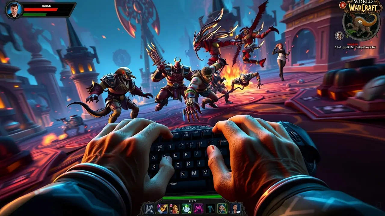 World of Warcraft action scene demonstrating keybindings