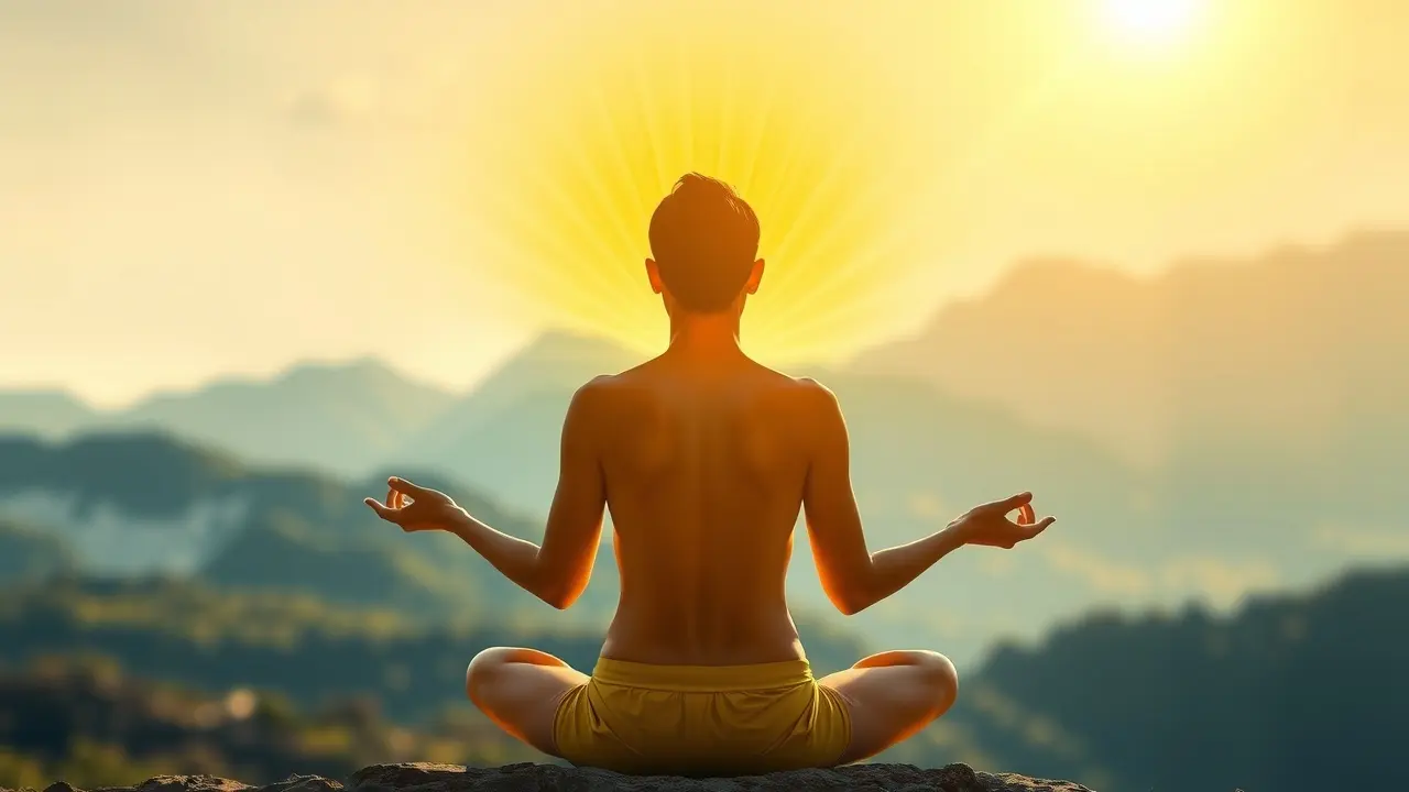 JVManifestationOffers.com Review: Unlock Your Inner Potential? Meditating figure bathed in golden light, representing inner peace and manifestation.