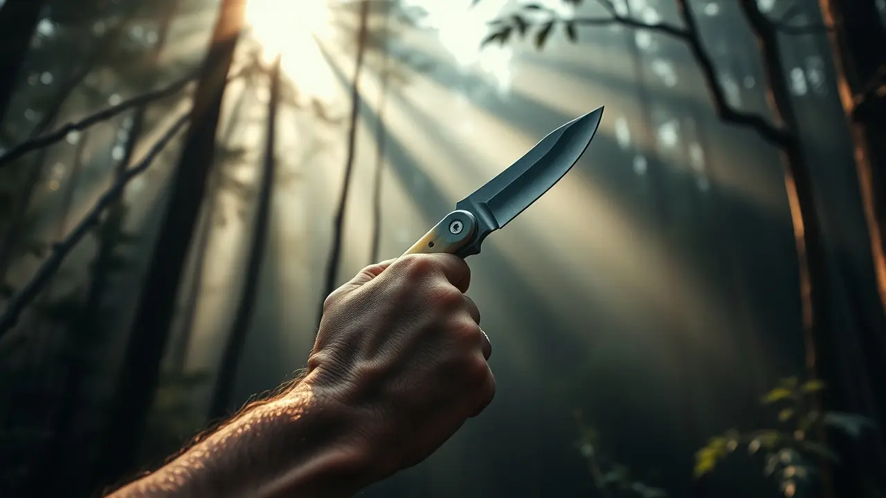 Last Man Standing: The Ultimate Survival Guide Review Hand gripping survival knife in forest