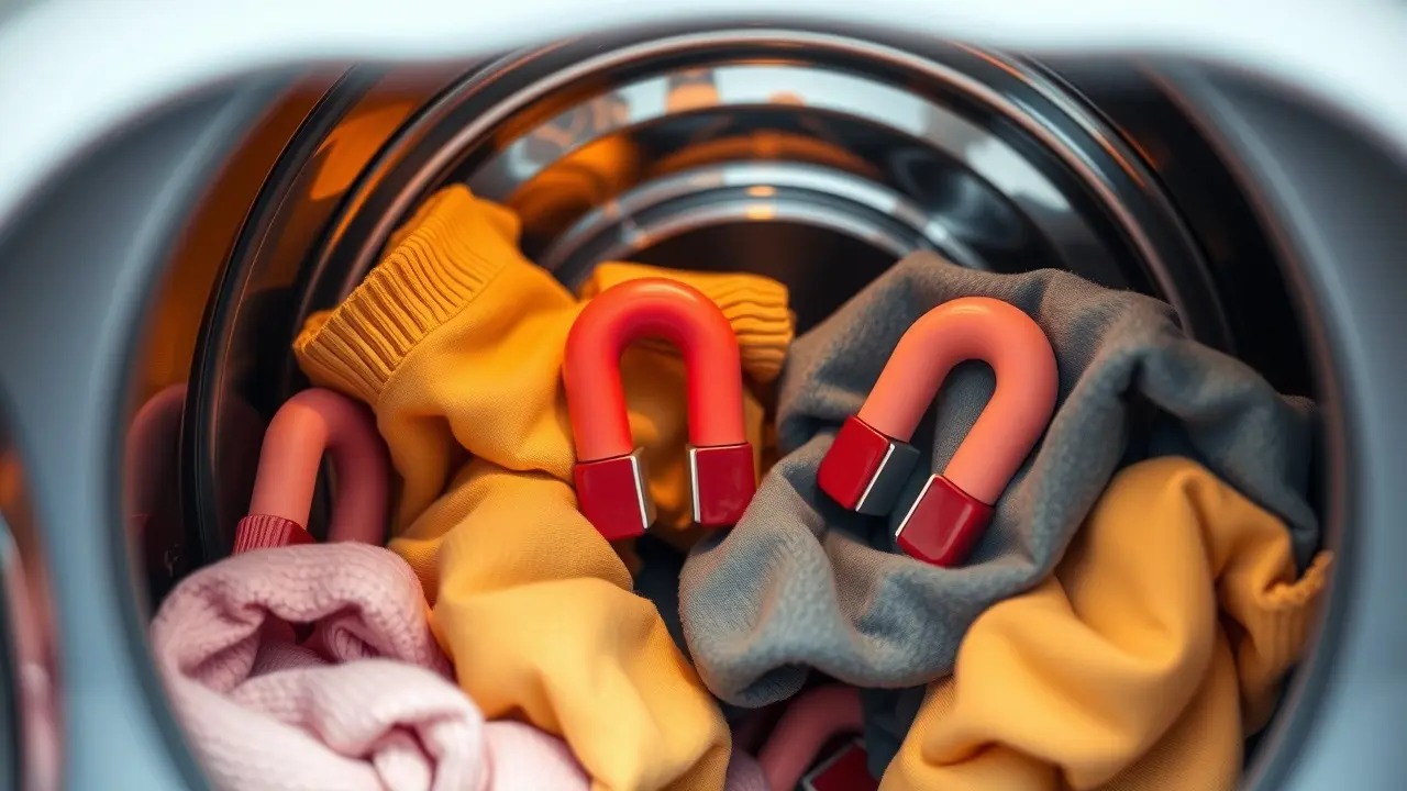 Laundry Magnets: Do They Really Work? Honest Review Close-up of laundry magnets cleaning clothes in a washing machine.