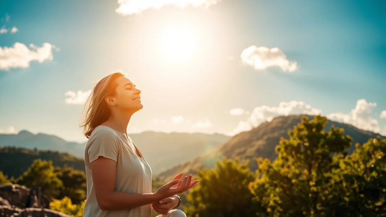 Lost Abundance Review: Unlocking Your Inner Potential Through Prayer? Woman meditating in nature, bathed in golden light
