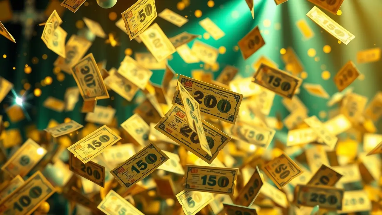 Lottery tickets with gold and green accents representing the chance for wealth.