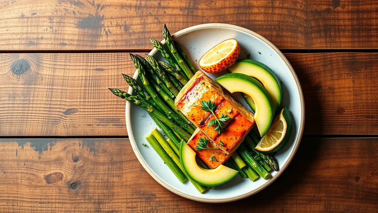 Low Carb Weekly Meal Plans Review: Your Key to Effortless Keto Delicious and colorful keto meal of salmon, asparagus, and avocado.