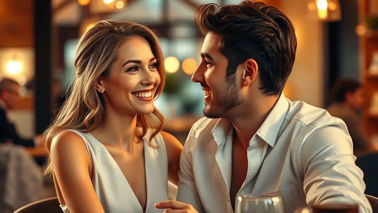 Make Him A Monogamy Junkie: Does This Dating Guide Really Work? A confident woman and man engaging in a romantic conversation.
