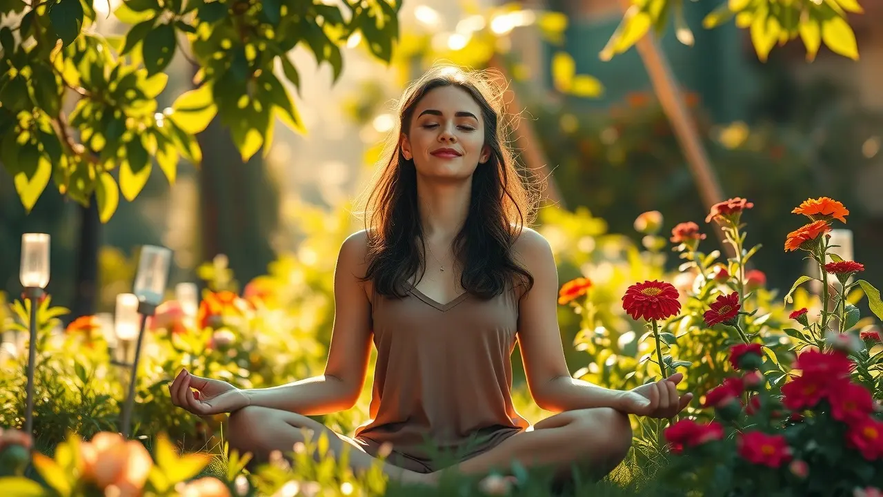 Unlocking Your Dreams: A Deep Dive into the Manifestation Code System Person meditating in a garden, bathed in golden light, symbolizing personal growth and well-being.