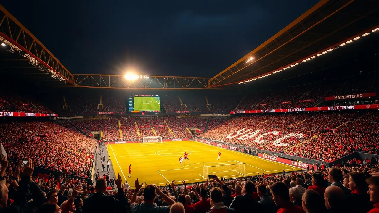 ManUtdPeople Review: Is This the Ultimate Manchester United Forum? ManUtdPeople: A packed Old Trafford stadium during a night match.