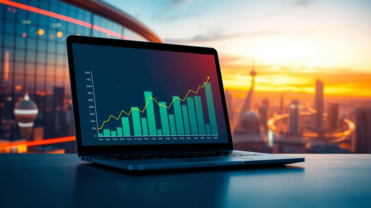 Massive Passive Profits Review: Can This AI System Deliver? Laptop showing rising profit graph with cityscape background