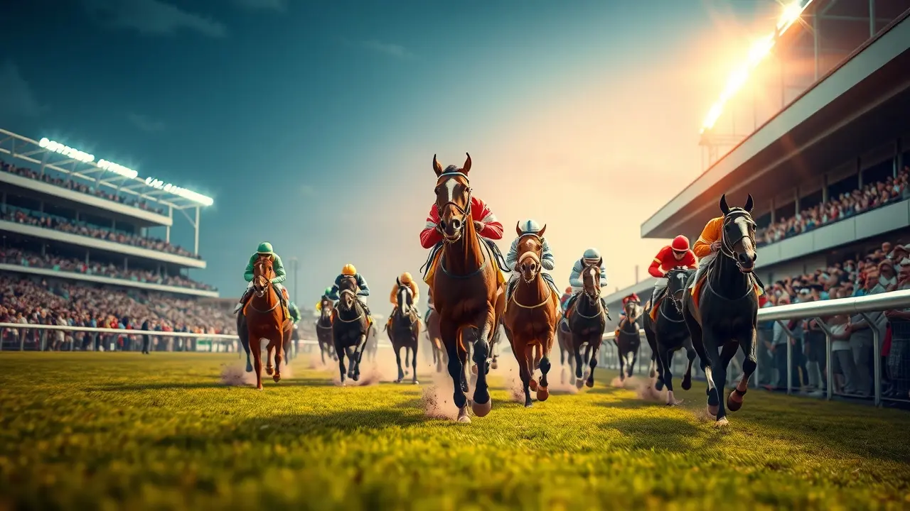 Horse race at the finish line