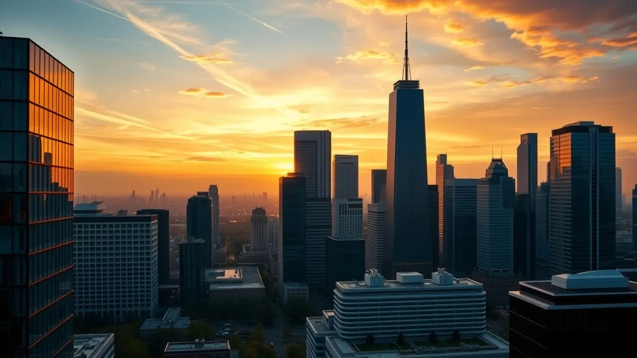 MicroBanking Method Review: Is It a Scam or a Legitimate Opportunity? Cityscape at sunset with subtle financial charts overlay
