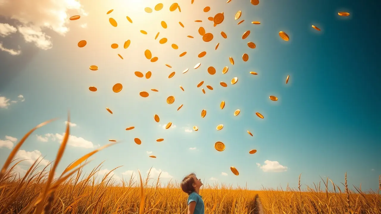 Unlock Financial Abundance: Is Money Beyond Belief the Key? Golden coins falling from the sky, symbolizing financial abundance