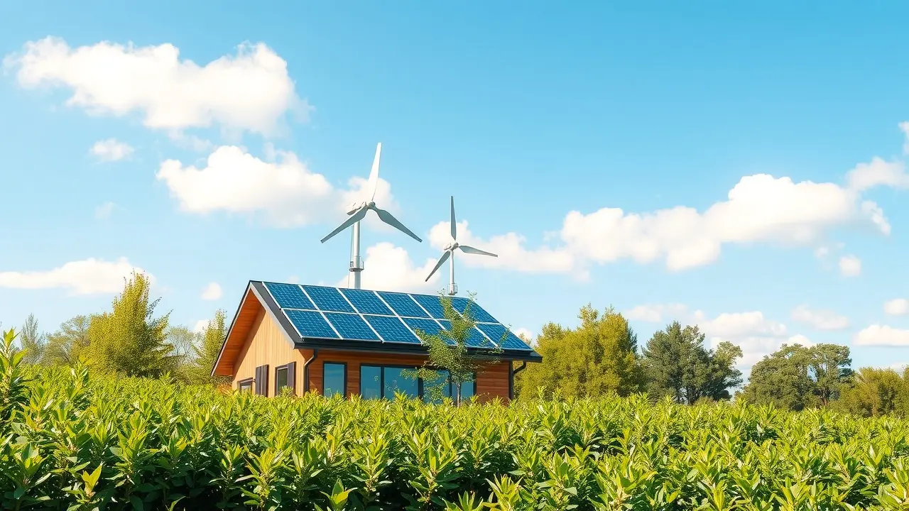 Off-Grid Power Secrets Review: Is This the Green Energy Solution You Need? Eco-friendly house with solar panels and wind turbine