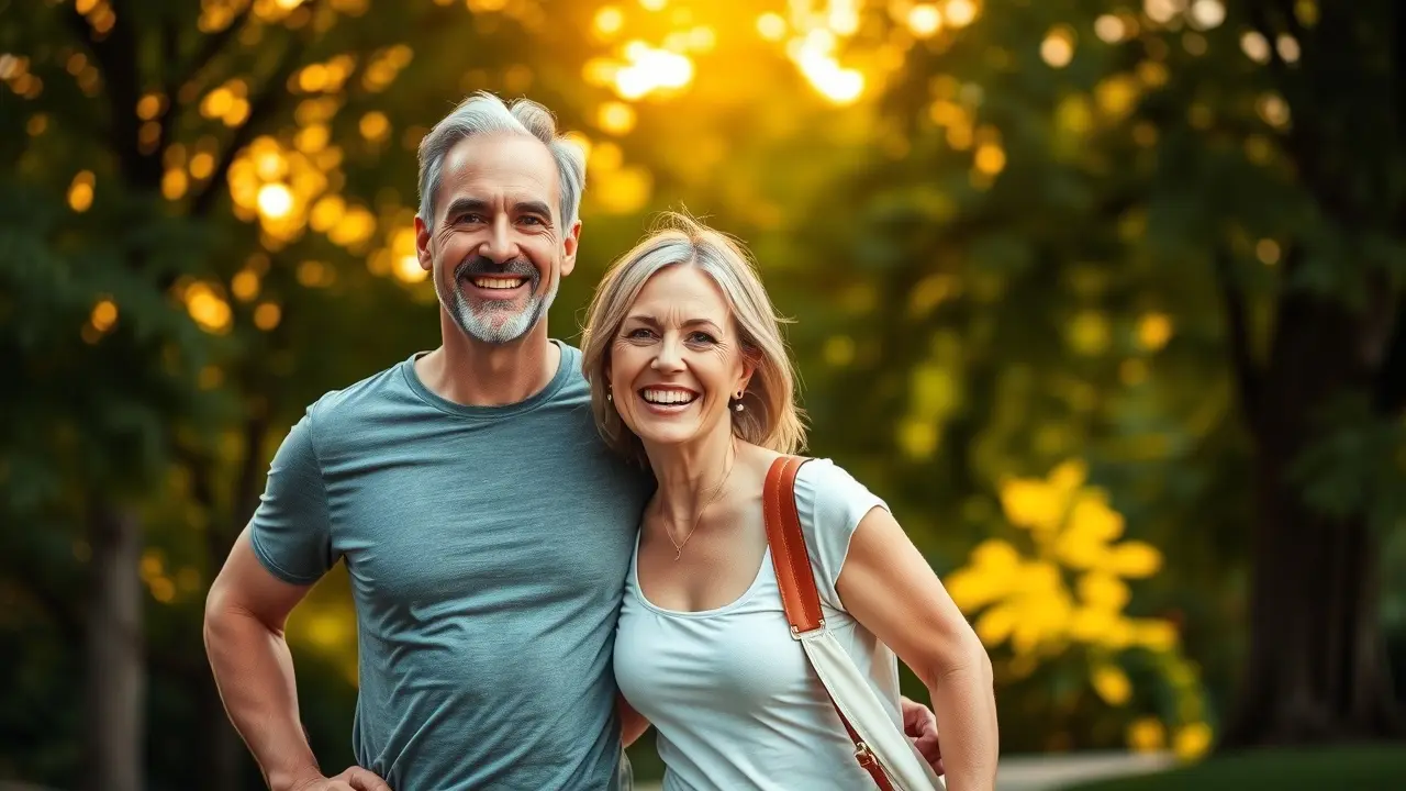 Old School New Body Review: Can It Turn Back Time? Fit and healthy couple in their late 40s enjoying outdoor activity