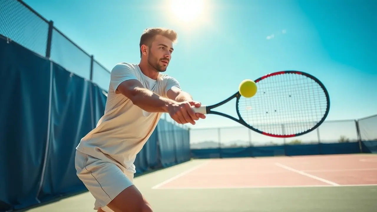 Unlock Your Tennis Potential with Online Tennis Instruction A tennis player hitting a forehand on a court.