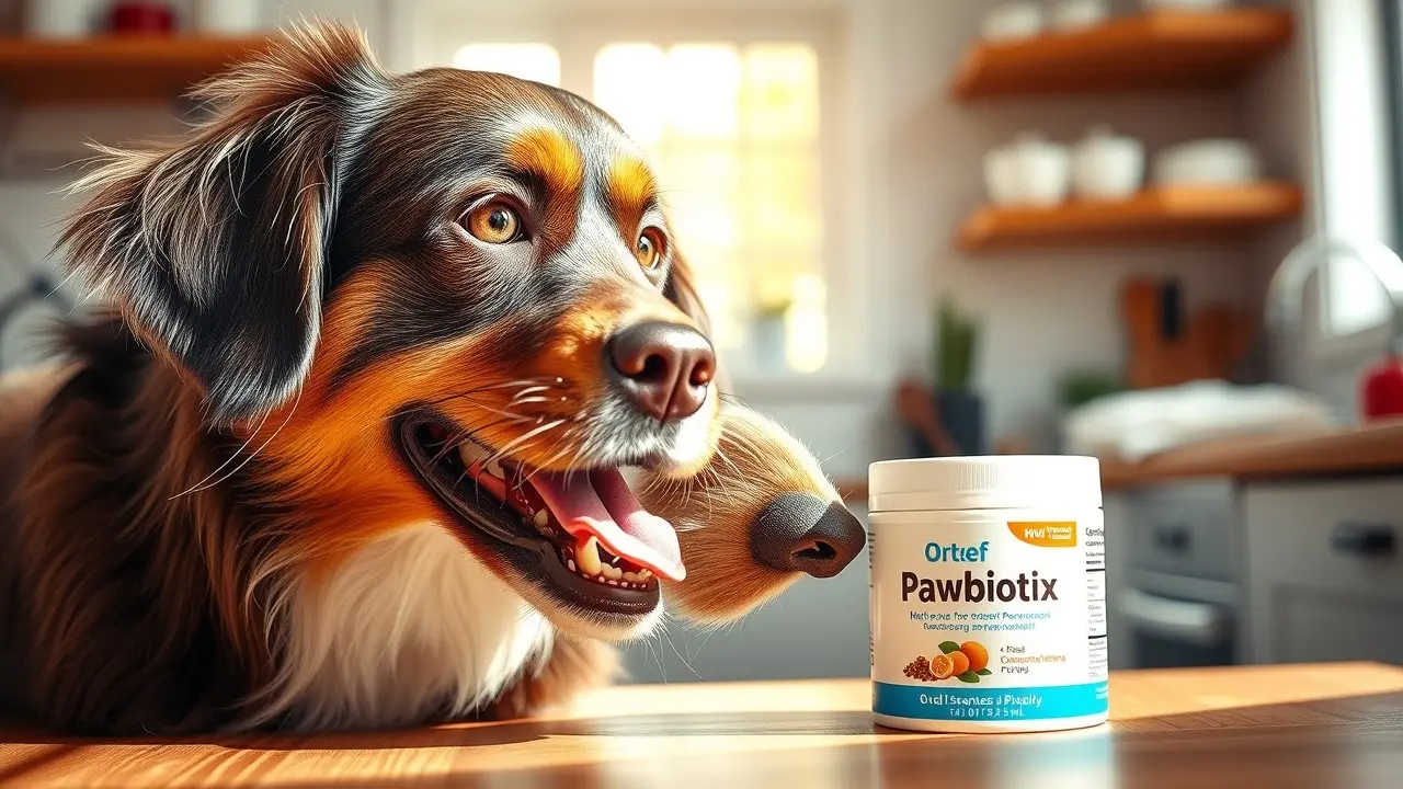Pawbiotix Review: Is This Pet Probiotic Worth It? Happy dog with Pawbiotix supplement for improved digestion