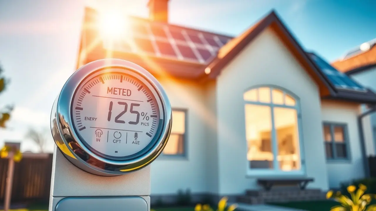 Power Efficiency Guide Review: Can It Really Lower Your Bills? Visually stunning illustration of energy-efficient house with smart meter showcasing reduced energy use.