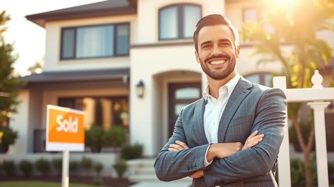 Power Unit University Review: Level Up Your Real Estate Game? Real estate agent in front of a SOLD home