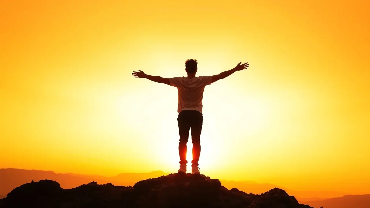 Unlocking Your Potential: A Review of Presence Power & Profit Person standing on a mountaintop at sunrise, arms outstretched.