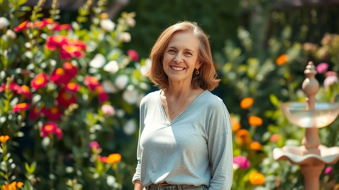 Primera Review: Does This Bladder Support Supplement Really Work? A confident woman enjoying a garden, representing bladder health support.