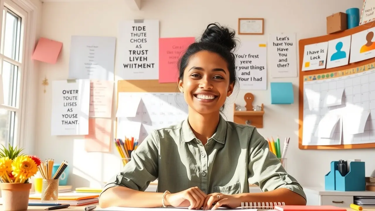 Unlocking Your Potential: A Review of Productivity For Procrastinators Person confidently smiling in bright, organized workspace